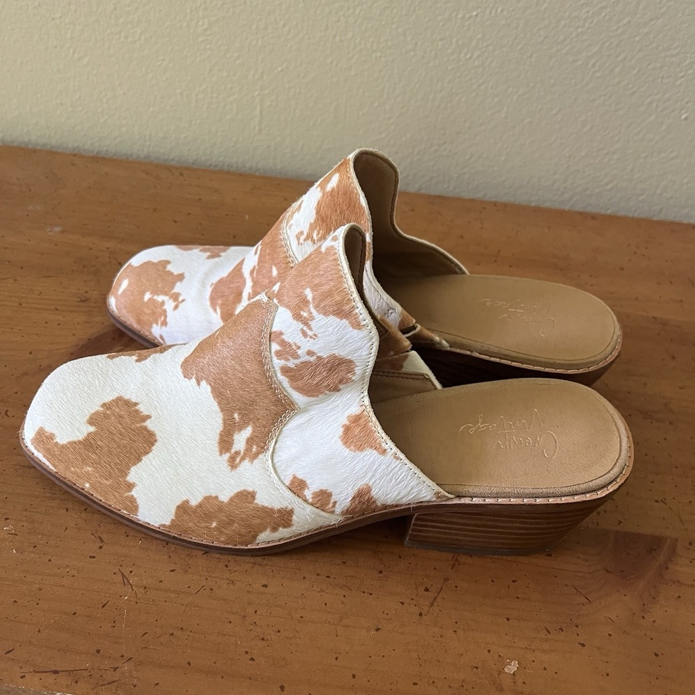 Women's‎ Slip On Mules Cowhide Cowgirl Cow Fur Heel 8 Boho Western Bohemian Boot - Picture 4 of 8
